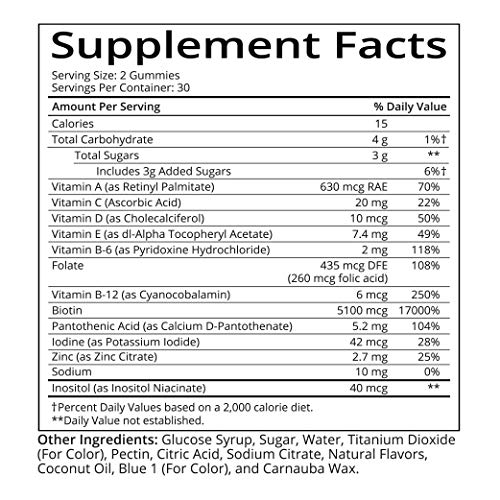 Sugarbear Hair Vegan Vitamin Gummies for Normal Hair Growth Vitamin C, Biotin, B12, Zinc, Iodine, Folic Acid, Coconut…