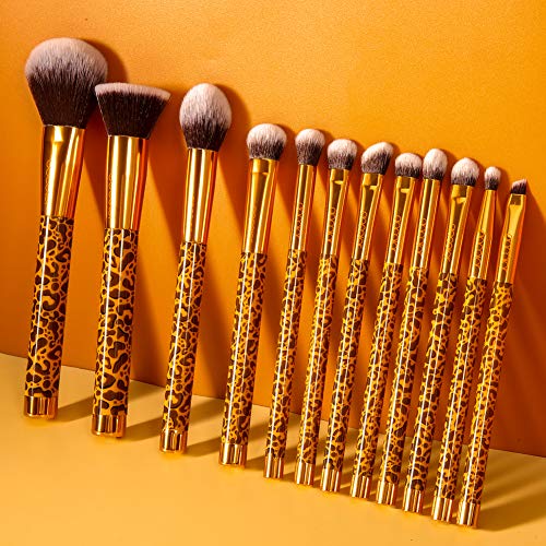 Docolor Makeup Brushes Leopard 12 Pieces Professional Makeup Brush Set Premium Synthetic Brushes Set Kabuki Foundation…