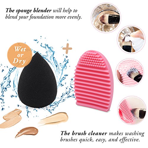 Qivange Makeup Brushes, Professional Foundation Eyeshadow Blending Brushes Set with Brush Holder+ Sponge & Brush Cleaner…