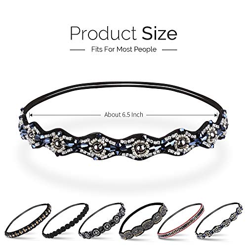 Teenitor 6pcs Beaded Elastic Hairband Handmade Rhinestone Headband Hair Accessories No Slip Jeweled Head Wraps for Women…