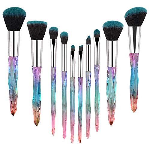 Makeup Brushes Set Crystal Handle – 10pcs Colorful Diamond Cosmetic Kabuki Brushes Foundation Concealer Face Powder Eye…