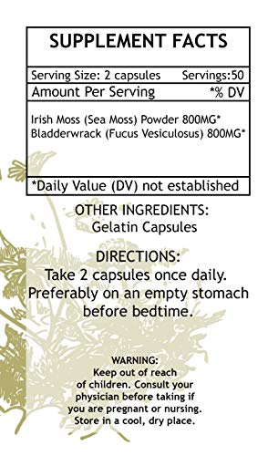 HERBAMAMA Sea Moss Capsules – Organic Irish Seamoss Pills Supplement – Dr Sebi Sea Moss & Bladderwrack Vegan Powder…