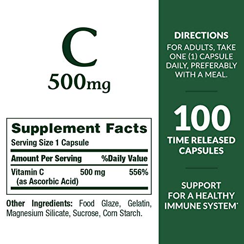 Nature’s Bounty Vitamin C, Immune Support, 500mg, Capsules, 100 Ct