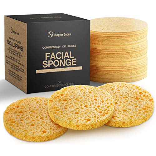 Facial Sponges 100% Natural Compressed Cellulose (50 Count Pack) | Eco-Friendly & Reusable | Makeup Remover Pads/Sponge…