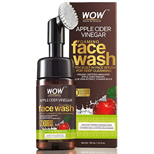 WOW Skin Science Apple Cider Vinegar Foam Exfoliating Face Wash & Brush – Facial Cleanser Acne Face Wash for Women & Men…