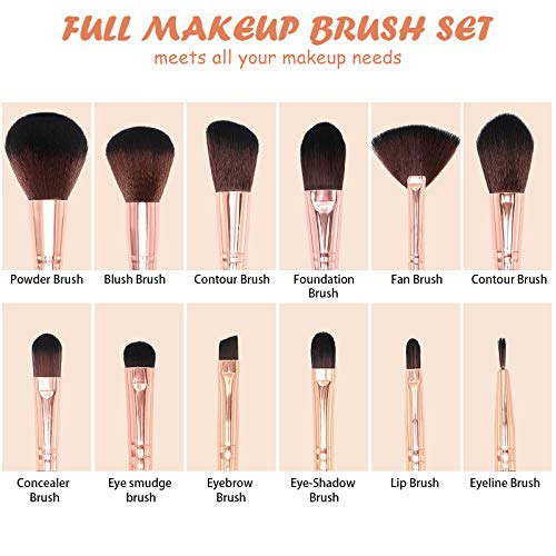 Subsky Makeup Brushes,12Pcs Travel Makeup Brush Set Premium Makeup Brush Set Synthetic Cosmetics Foundation Powder…