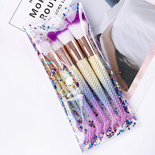 6 Pieces Mermaid Makeup Brush Set Lovely Makeup Brush Kit for Girls Portable Beauty Cosmetic Tools Women Cosmetic…