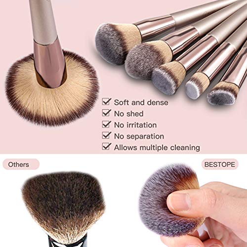 BESTOPE PRO Premium Synthetic Contour Concealers Foundation Powder Eye Shadows Makeup Brushes with Champagne Gold…