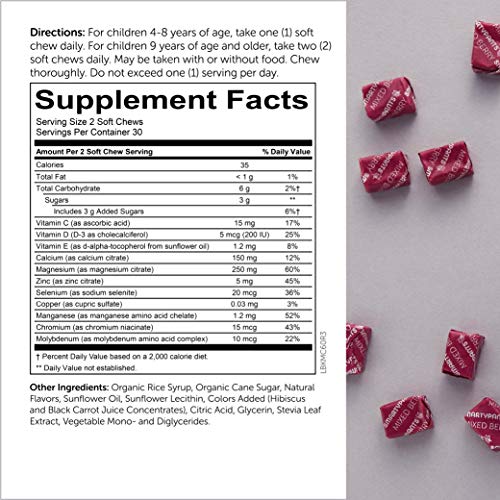 SmartyPants Kids Daily Mineral Vitamins: Calcium, Magnesium Citrate, D3, Zinc & Chromium for Immune Support, Energy…