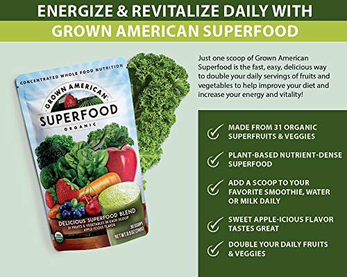 Grown American Superfood 31 Organic Whole Fruits and Vegetables Concentrated Green Powder Increase Energy and…
