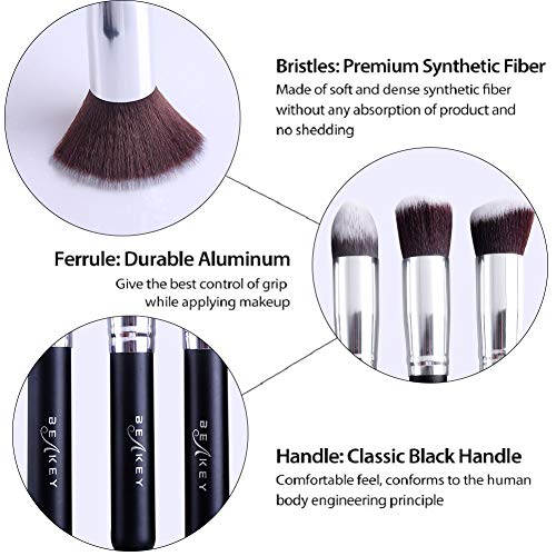 BEAKEY Makeup Brushes Set 10 Pcs Premium Synthetic Kabuki Foundation Face Powder Concealers Blush Eyeshadow Brushes…