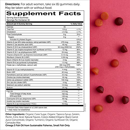 SmartyPants Women’s Formula Gummy Vitamins: Gluten Free, Multivitamin, CoQ10, Folate (Methylfolate), Vitamin K2, Vitamin…