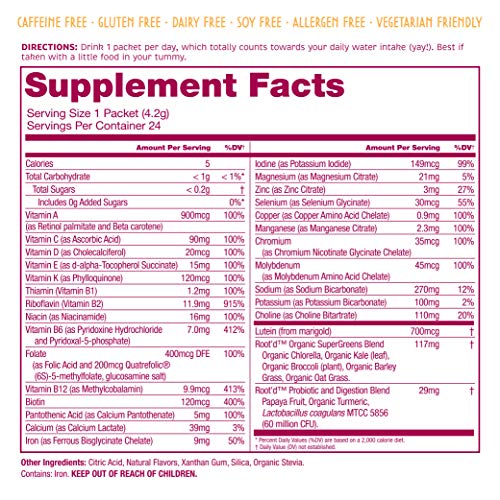 Root’d – Powder Multivitamin For Women – With 25 Vitamins & Minerals | Vitamin A, C, D, E, B12, B6, K, Iron, Probiotics…