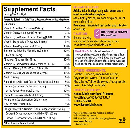 Nature Made Prenatal with Folic Acid + DHA, Prenatal Vitamin and Mineral Supplement for Daily Nutritional Support, 90…
