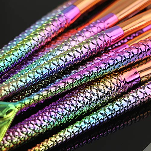 Mermaid Makeup Brush Set, 10Pcs Premium Synthetic Professional Makeup Brushes Foundation Angled Coutour brush Concealer…