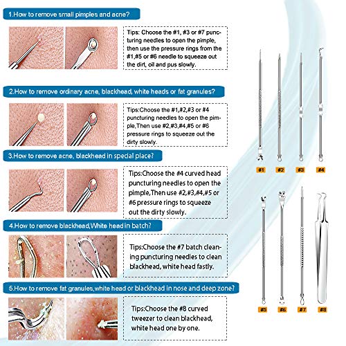 [Upgraded] 8PCS Blackhead Remover, Pimple Tool Kit, Acne Tools, Comedone Extractor, Blemish Whitehead Removal…