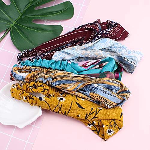 Araluky Beach Headbands for Women, Yoga Soft Floral Knot Fabric Cloth Cute Boho Criss Cross Elastic Fashion Head Wraps…