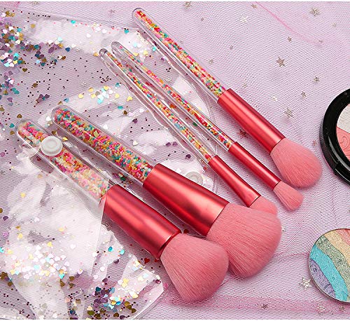 Cute Makeup Brush Set-5pcs Candy Quicksand Transparent Handle Makeup Brushes Set For Blush, Foundation, Eyebrow…