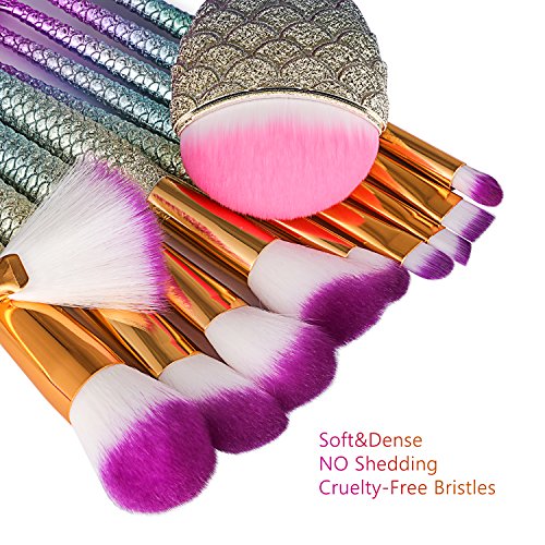 Mermaid Makeup Brushes Set, Beauty Star 11pcs Mermaid Makeup Brush Set Chubby Fish Soft Nylon Bristles Beauty Brushes…