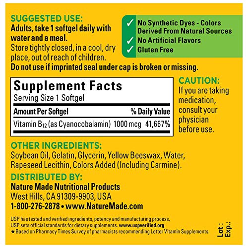 Nature Made Vitamin B12 1000 mcg, Dietary Supplement for Energy Metabolism Support, 150 Softgels, 150 Day Supply
