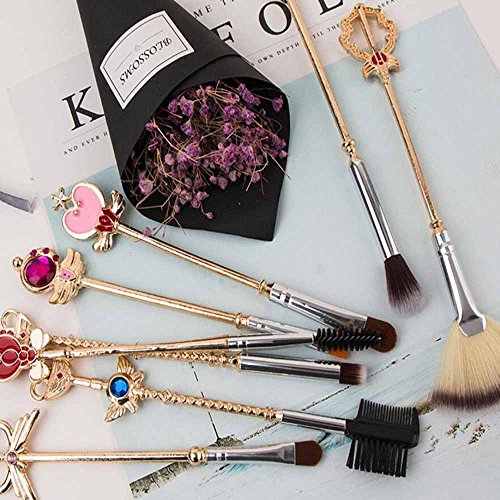 Coshine 8pcs Sailor Moon Makeup Brush Set With Pouch, Magical Girl Gold Cardcaptor Sakura Cosmetic Brushes With Cute…