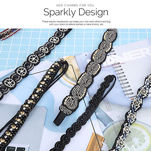 Teenitor 6pcs Beaded Elastic Hairband Handmade Rhinestone Headband Hair Accessories No Slip Jeweled Head Wraps for Women…