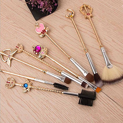 Coshine 8pcs Sailor Moon Makeup Brush Set With Pouch, Magical Girl Gold Cardcaptor Sakura Cosmetic Brushes With Cute…