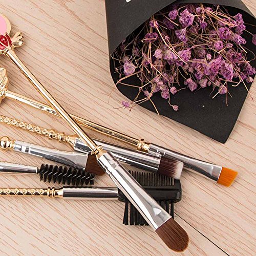 Coshine 8pcs Sailor Moon Makeup Brush Set With Pouch, Magical Girl Gold Cardcaptor Sakura Cosmetic Brushes With Cute…