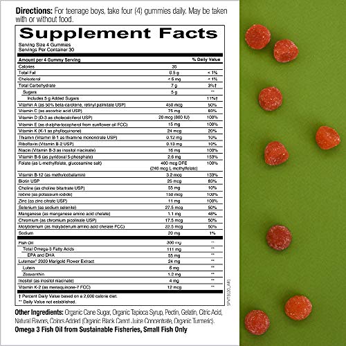 SmartyPants Teen Guy Formula, Daily Multivitamin Gummies: Vitamins C, B12, K, Zinc, & Biotin for Immune Support, Energy…