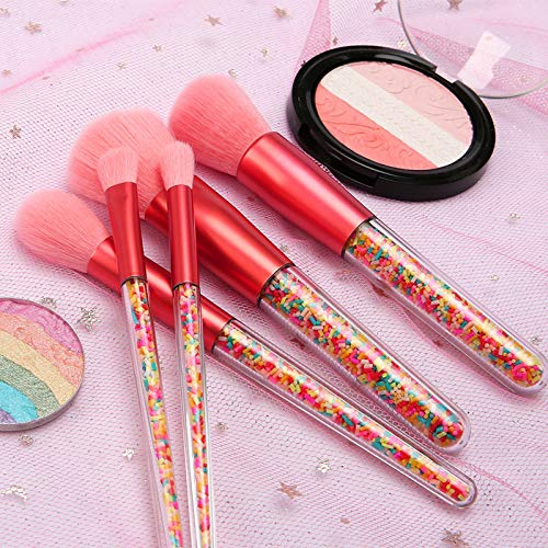 Cute Makeup Brush Set-5pcs Candy Quicksand Transparent Handle Makeup Brushes Set For Blush, Foundation, Eyebrow…