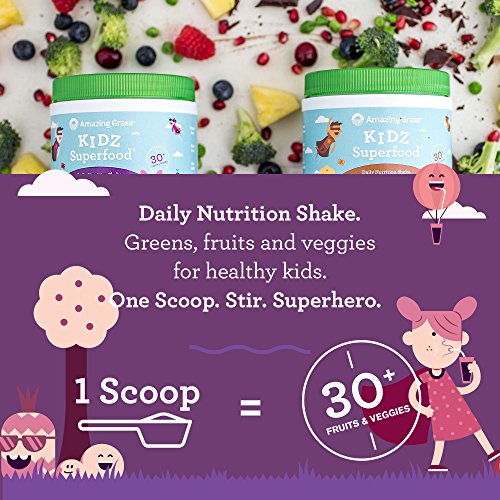 Amazing Grass Kidz Superfood: Organic Greens, Fruits, Veggies, Beet Root Powder & Probiotics for Healthy Kids, Berry…