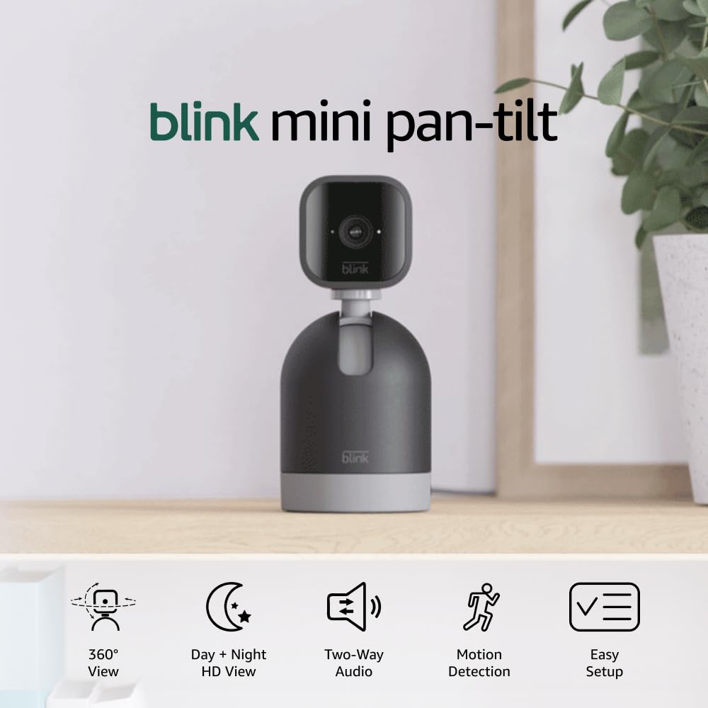 Blink Mini Pan-Tilt Camera | Rotating indoor plug-in smart security camera, two-way audio, HD video, motion detection, Works with Alexa (Black) Blink Mini Pan-Tilt Camera | Rotating indoor plug-in smart security camera, two-way audio, HD video, motion detection, Works with Alexa (Black)