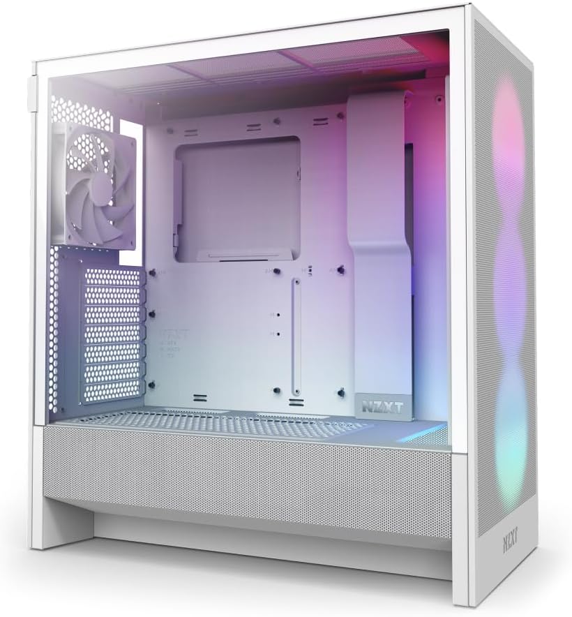 NZXT H5 Flow RGB 2024 – Compact ATX Mid-Tower PC Gaming Case – High Airflow – F360 RGB Core (CV) Included – 360mm Front & 240mm Top Radiator Support – Cable Management – Tempered Glass – White NZXT H5 Flow RGB 2024 – Compact ATX Mid-Tower PC Gaming Case – High Airflow – F360 RGB Core (CV) Included – 360mm Front & 240mm Top Radiator Support – Cable Management – Tempered Glass – White