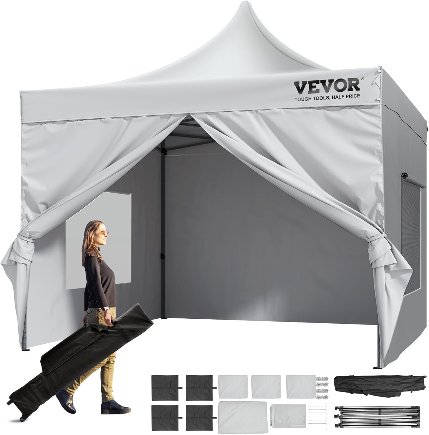 VEVOR 10×10 FT Pop up Canopy with Removable Sidewalls, Instant Canopies Portable Gazebo & Wheeled Bag, UV Resistant Waterproof, Enclosed Canopy Tent for Outdoor Events, Patio, Backyard, Party, Camping VEVOR 10×10 FT Pop up Canopy with Removable Sidewalls, Instant Canopies Portable Gazebo & Wheeled Bag, UV Resistant Waterproof, Enclosed Canopy Tent for Outdoor Events, Patio, Backyard, Party, Camping