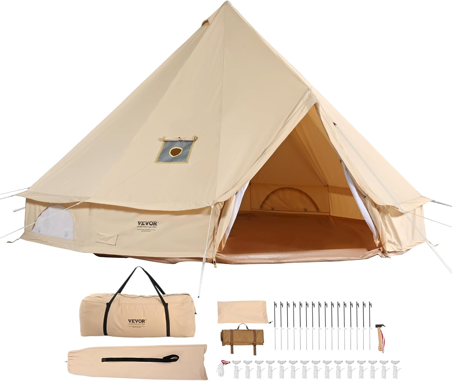VEVOR Canvas Tent Bell Tent, Yurt Tent 4 Seasons for Camping with Stove Jack, Breathable Tent Holds up to 4 People, Family Camping Outdoor Hunting Party VEVOR Canvas Tent Bell Tent, Yurt Tent 4 Seasons for Camping with Stove Jack, Breathable Tent Holds up to 4 People, Family Camping Outdoor Hunting Party