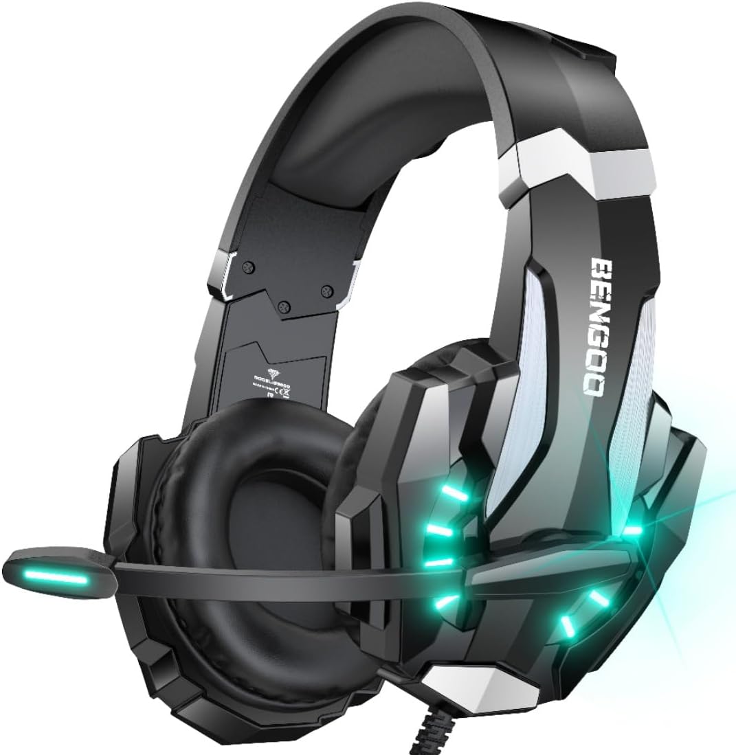 BENGOO G9000 Stereo Gaming Headset for PS4 PC Xbox One PS5 Controller, Noise Cancelling Over Ear Headphones with Mic, LED Light, Bass Surround, Soft Memory Earmuffs for Laptop Mac – Black BENGOO G9000 Stereo Gaming Headset for PS4 PC Xbox One PS5 Controller, Noise Cancelling Over Ear Headphones with Mic, LED Light, Bass Surround, Soft Memory Earmuffs for Laptop Mac – Black