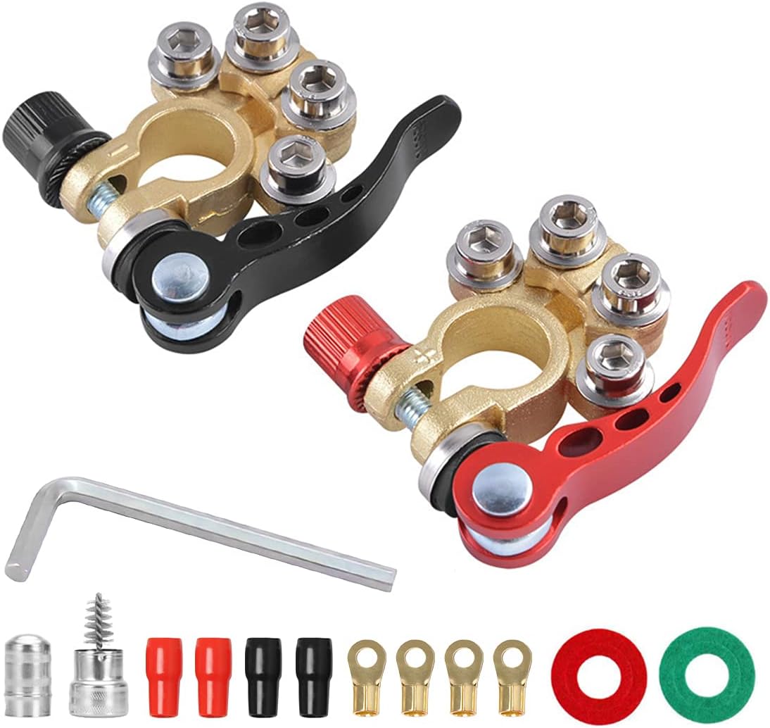 Car Battery Terminal Connectors, 2 Pcs 4 Way Quick Release Disconnect Car Battery Terminal for SAE/JIS Type A Posts, Compatible With Cars, Vans, Trucks and More Car Battery Terminal Connectors, 2 Pcs 4 Way Quick Release Disconnect Car Battery Terminal for SAE/JIS Type A Posts, Compatible With Cars, Vans, Trucks and More