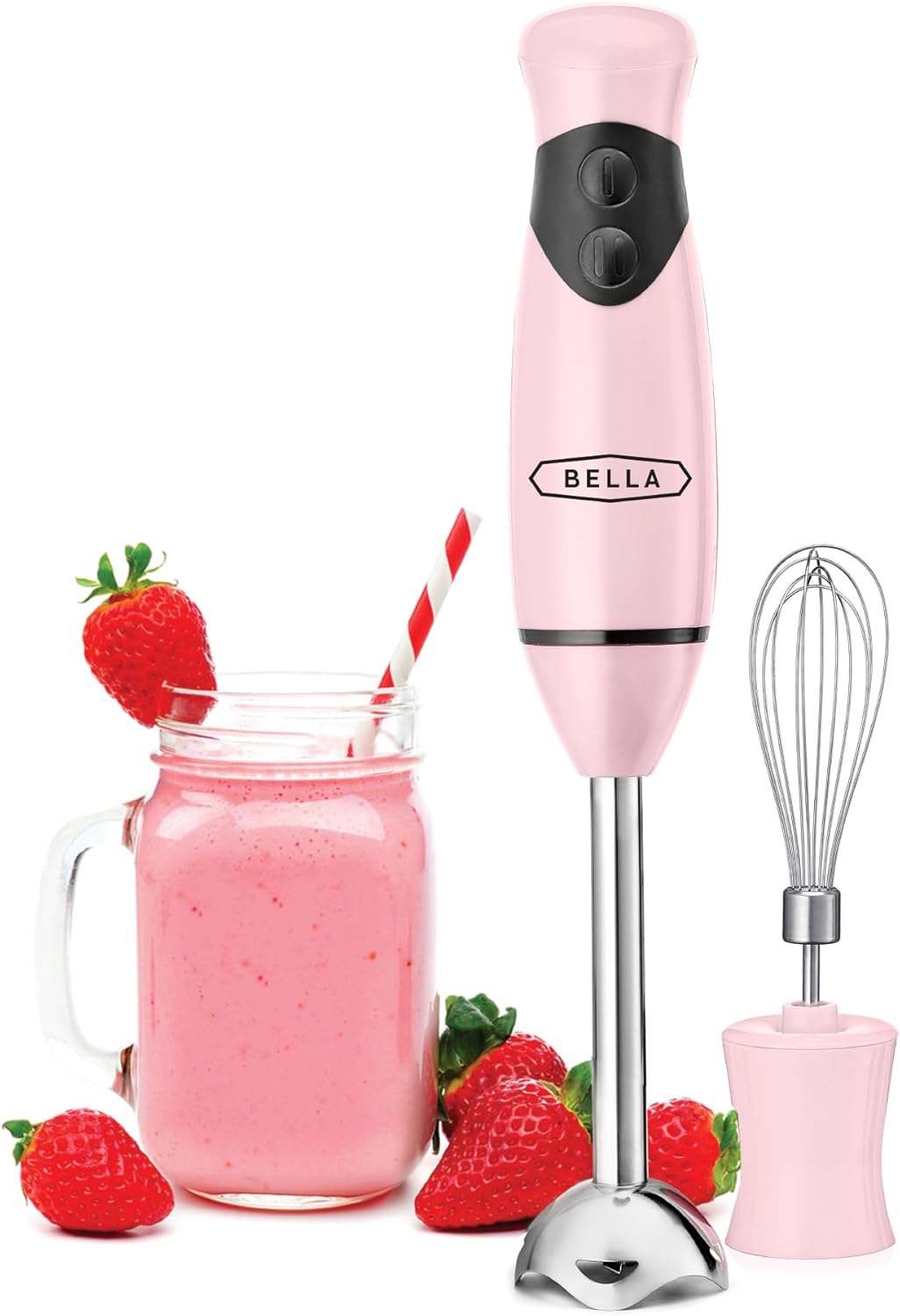 BELLA Immersion Hand Blender, Portable Mixer with Whisk Attachment – Electric Handheld Juicer, Shakes, Baby Food and Smoothie Maker, Stainless Steel, Pink BELLA Immersion Hand Blender, Portable Mixer with Whisk Attachment – Electric Handheld Juicer, Shakes, Baby Food and Smoothie Maker, Stainless Steel, Pink
