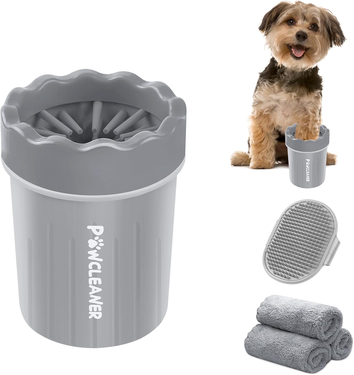 Comotech Portable Pet Paw Washer and Foot Cleaner with Silicone Brush, 3 Absorbent Towels for Small Dogs (Grey) Comotech Portable Pet Paw Washer and Foot Cleaner with Silicone Brush, 3 Absorbent Towels for Small Dogs (Grey)