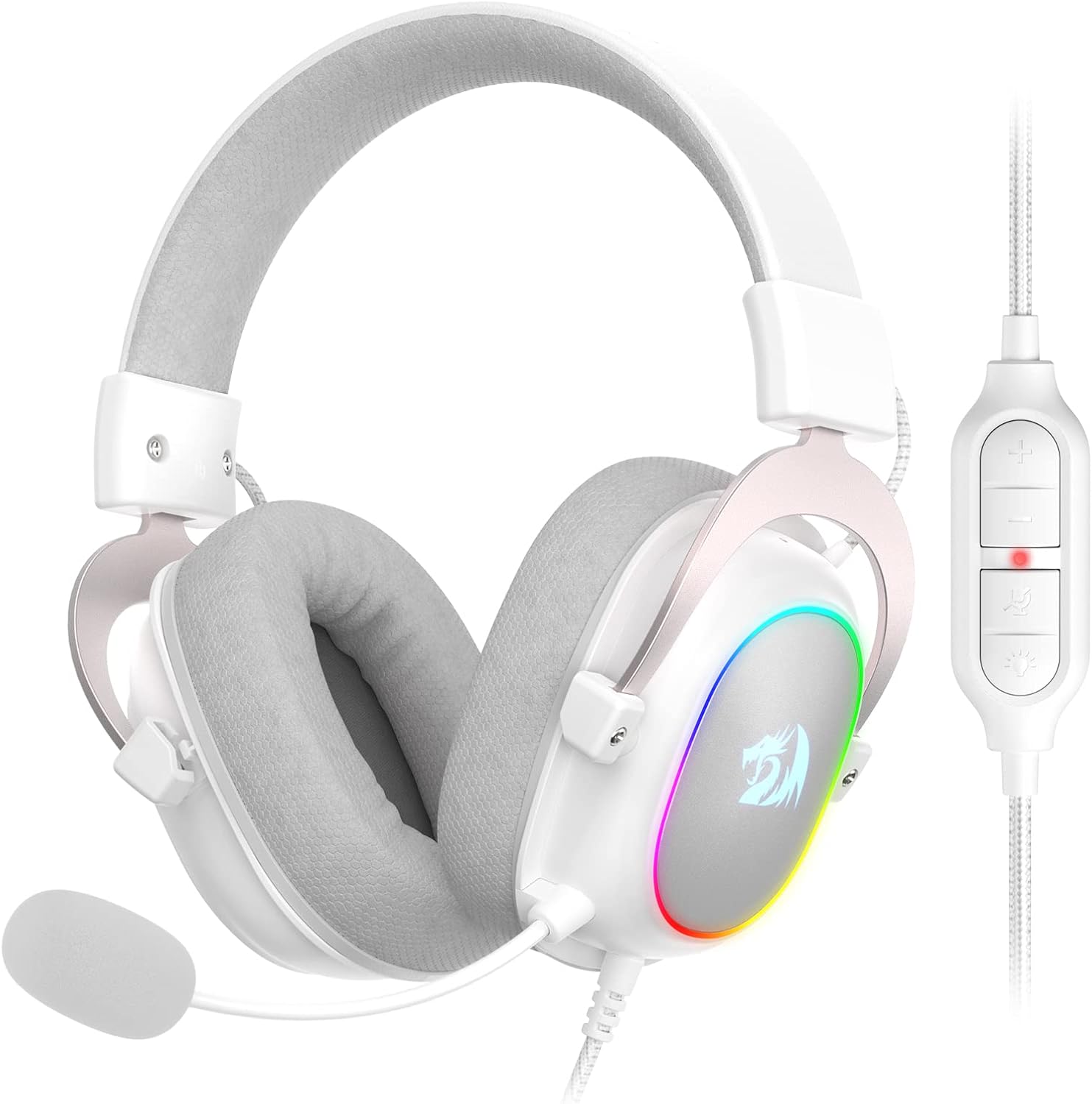Redragon H510 Zeus-X RGB White Wired Gaming Headset – 7.1 Surround Sound – 53MM Audio Drivers in Memory Foam Ear Pads w/Reliable Fabric Cover- Multi Platforms Headphone – USB Powered for PC/PS4/NS Redragon H510 Zeus-X RGB White Wired Gaming Headset – 7.1 Surround Sound – 53MM Audio Drivers in Memory Foam Ear Pads w/Reliable Fabric Cover- Multi Platforms Headphone – USB Powered for PC/PS4/NS