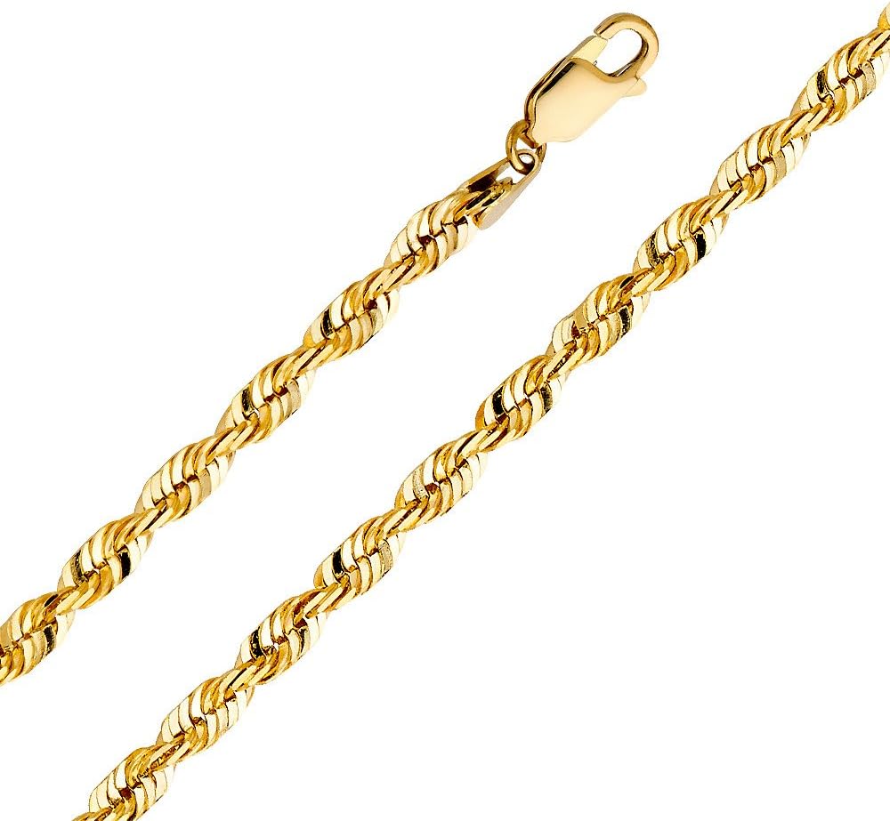 14k Yellow Gold 4mm Diamond-Cut Solid Rope Chain Necklace with Lobster Claw Clasp 14k Yellow Gold 4mm Diamond-Cut Solid Rope Chain Necklace with Lobster Claw Clasp