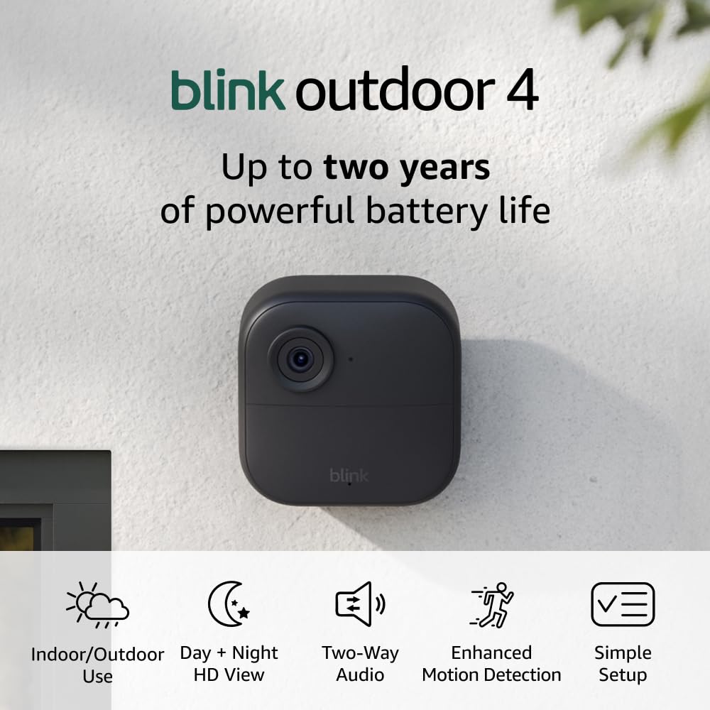 Certified Refurbished Blink Outdoor 4 (4th Gen) – Wire-free smart security camera, two-year battery life, two-way audio, HD live view, enhanced motion detection, Works with Alexa – 2 camera system Certified Refurbished Blink Outdoor 4 (4th Gen) – Wire-free smart security camera, two-year battery life, two-way audio, HD live view, enhanced motion detection, Works with Alexa – 2 camera system