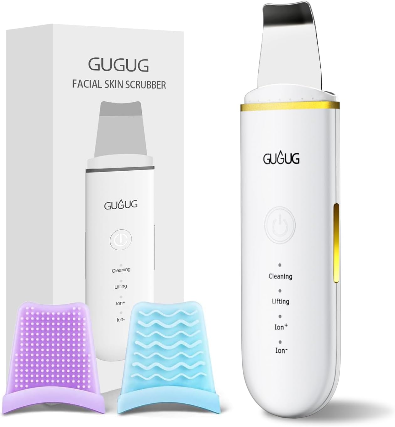 GUGUG Skin Scrubber Face Spatula Skin Spatula Pore Cleaner Blackhead Remover Tools for Facial Deep Cleansing-4 Modes -White GUGUG Skin Scrubber Face Spatula Skin Spatula Pore Cleaner Blackhead Remover Tools for Facial Deep Cleansing-4 Modes -White