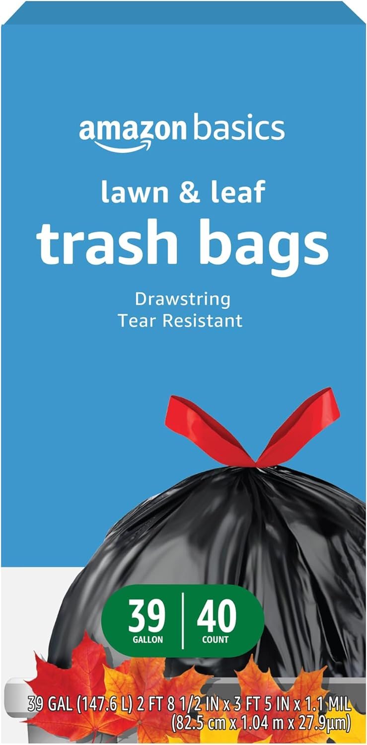 Amazon Basics Lawn & Leaf Drawstring Trash Bags, 39 Gallon, 40 Count Amazon Basics Lawn & Leaf Drawstring Trash Bags, 39 Gallon, 40 Count