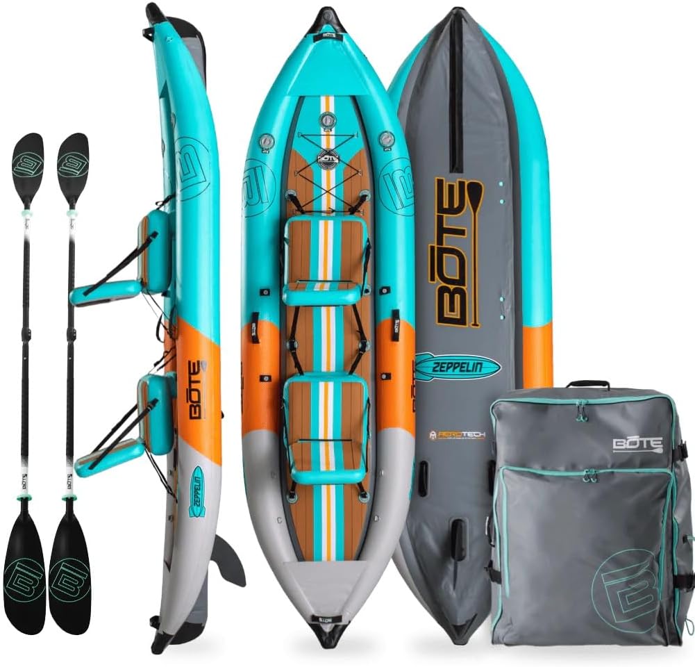 BOTE Zeppelin Aero 12 FT Inflatable Kayak Package Customizable for 1 Single Rider and 2 Person Tandem Rider Blow Up Family Friendly Fishing Hunting Multiple Colors BOTE Zeppelin Aero 12 FT Inflatable Kayak Package Customizable for 1 Single Rider and 2 Person Tandem Rider Blow Up Family Friendly Fishing Hunting Multiple Colors