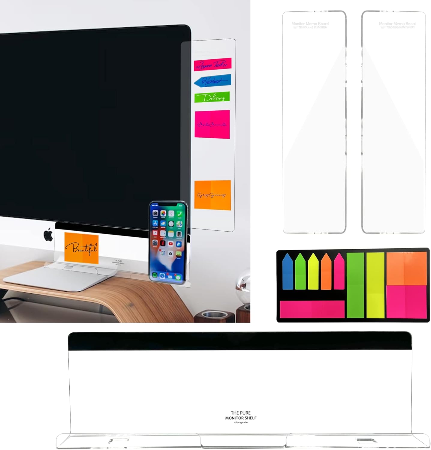 3PCS Monitor Memo Board (Left, Right & Bottom) Office Decor for Women Men, Desk Accessories Computer Monitor Memo Board with Phone Holder for Home Office Desktop, Comes with 1 Pack Sticky Note 3PCS Monitor Memo Board (Left, Right & Bottom) Office Decor for Women Men, Desk Accessories Computer Monitor Memo Board with Phone Holder for Home Office Desktop, Comes with 1 Pack Sticky Note