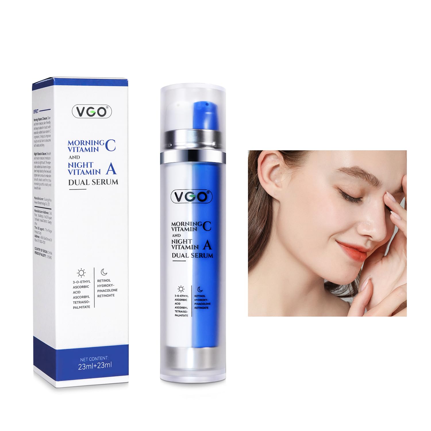 VGO Vitamin C Face Serum + Skin-Firming Super A Retinol Serum 2 in 1 Travel-Size Skin Care Set for All Skin Types 46ml / 1.56oz VGO Vitamin C Face Serum + Skin-Firming Super A Retinol Serum 2 in 1 Travel-Size Skin Care Set for All Skin Types 46ml / 1.56oz