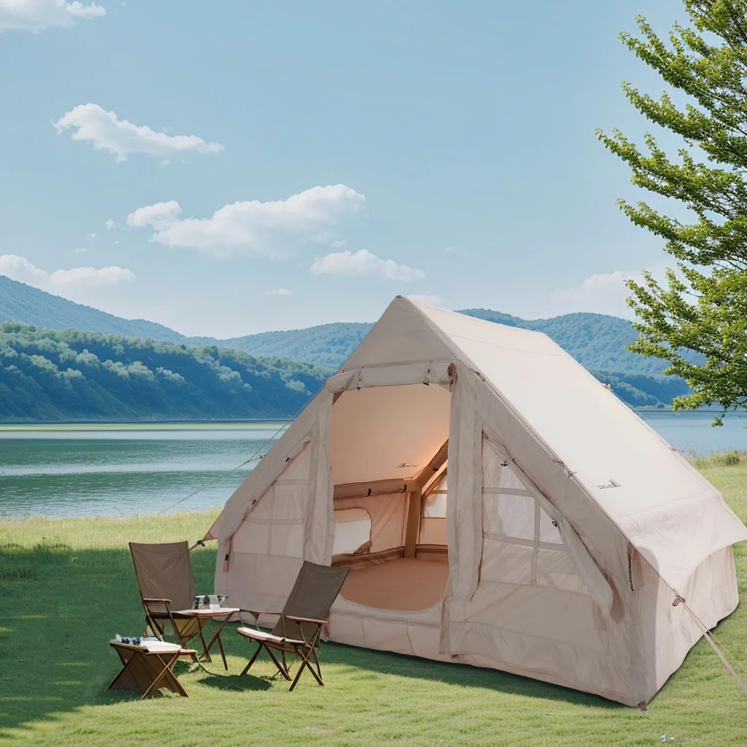 Moon Lence Extra Large Winter Inflatable Camping Tent for 4-6 Person, Easy Setup All-Season Waterproof & Windproof Self-Supporting Air Tents, Glamping Cabin Camping Tent with 6 Mesh Windows Moon Lence Extra Large Winter Inflatable Camping Tent for 4-6 Person, Easy Setup All-Season Waterproof & Windproof Self-Supporting Air Tents, Glamping Cabin Camping Tent with 6 Mesh Windows