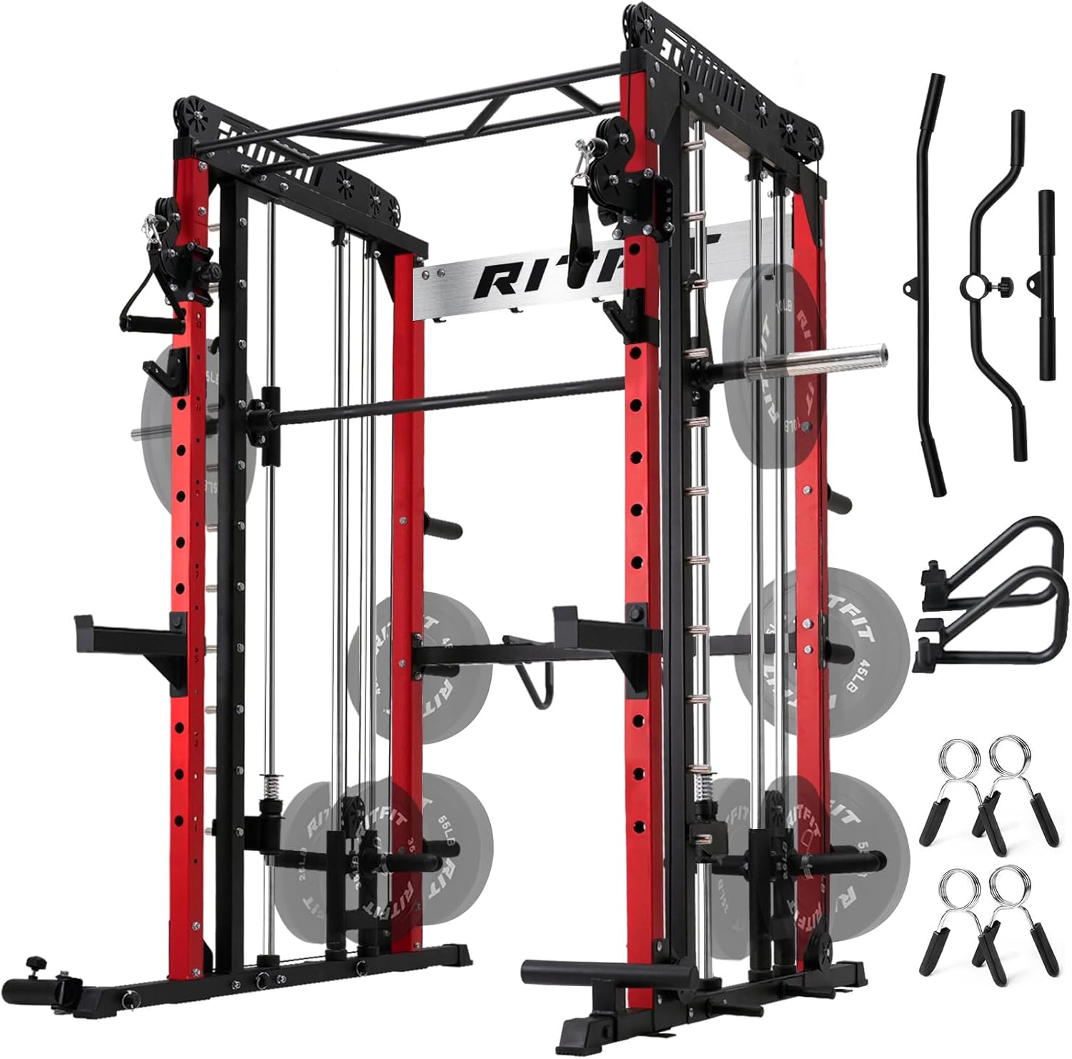 RitFit M1 & M1 Pro Smith Machine with Cable Crossover System, Multi-Function Squat Rack Power Cage for Home Gym, Power Rack and Packages RitFit M1 & M1 Pro Smith Machine with Cable Crossover System, Multi-Function Squat Rack Power Cage for Home Gym, Power Rack and Packages