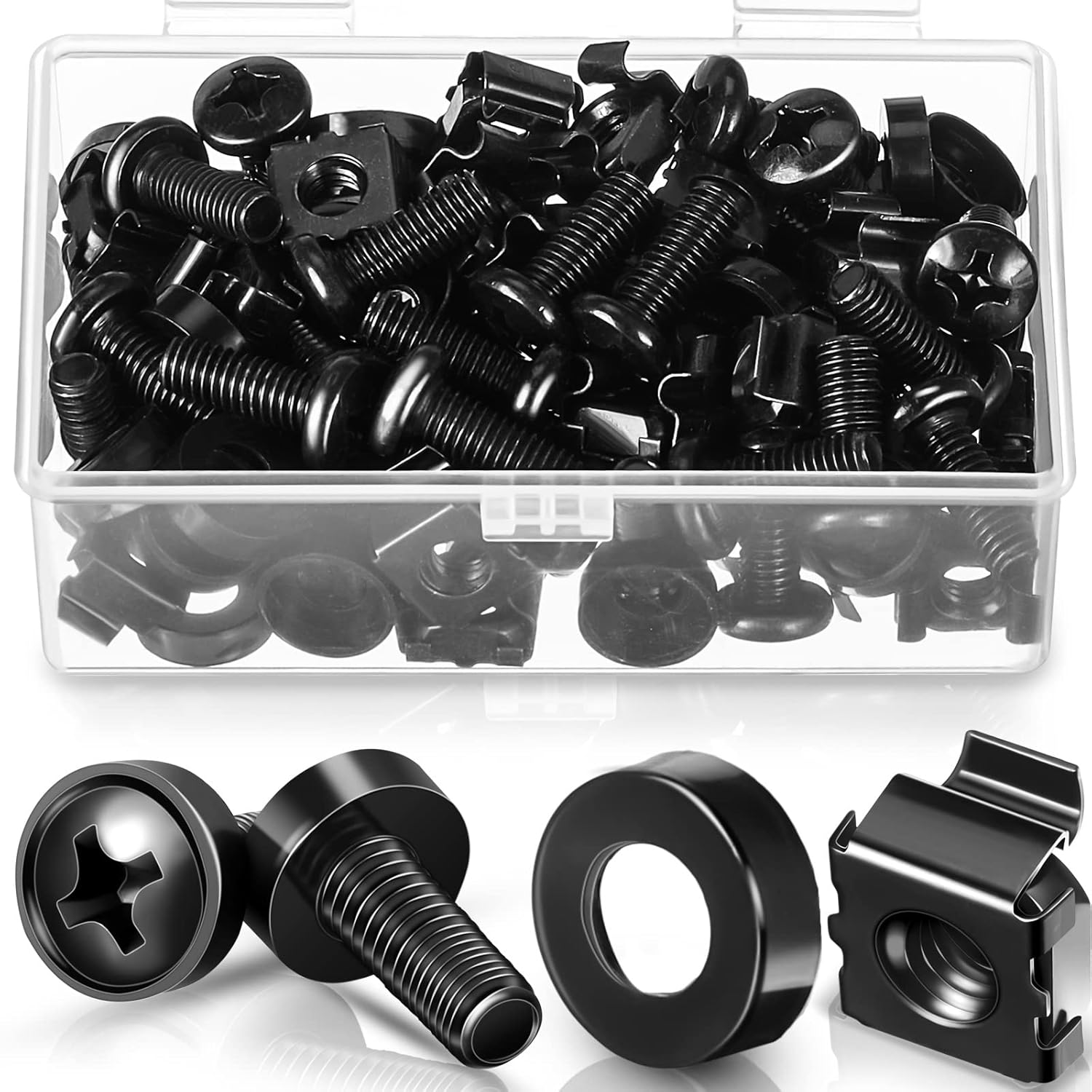 50 Pack M6 x 16 mm Rack Mount Cage Nuts, Screws and Washers Stainless Steel Black Server Rack Screws Square Insert Nuts for Audio Server Console Mounting Routers, Shelves, Enclosures, Cabinets 50 Pack M6 x 16 mm Rack Mount Cage Nuts, Screws and Washers Stainless Steel Black Server Rack Screws Square Insert Nuts for Audio Server Console Mounting Routers, Shelves, Enclosures, Cabinets